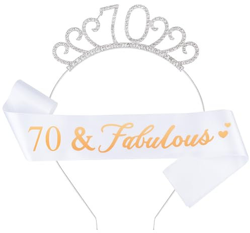Fantasyon 70 Geburtstag Tiara und Schärpe, Happy Birthday Kostüm Set Kristall Tiara Prinzessin Geburtstag Krone für 70 Geburtstag Geschenk Party Zubehör (70 Jahre alt)