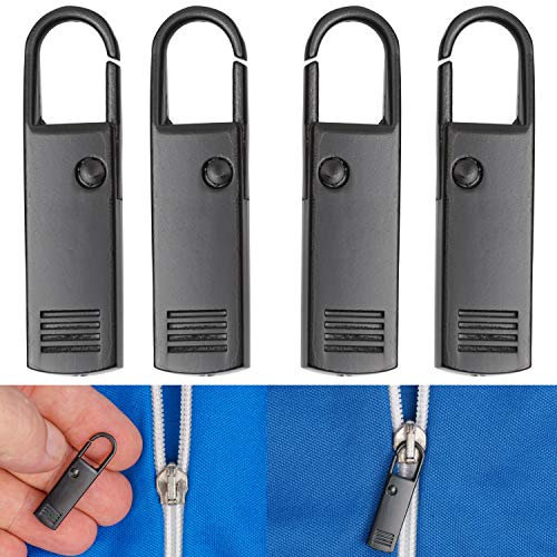 Reißverschluss Anhänger zur Reparatur, 4 Stück, in Schwarz, aus Metall, Ersatz Zipper für Schieberteil, Reissverschluss Schieber für Mantel, Koffer, Jeans, Tasche, RV Verschluss Puller Laschen