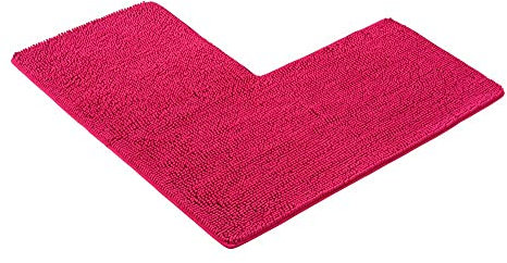 PANA Flauschiger Duschvorleger mit Eckausschnitt • Chenille Badematte in versch. Farben und Größen • Badteppich für Eckduschen • Badteppich rutschfest & waschbar • 50 x 100 x 100 cm • Farbe: Fuchsia
