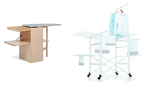Foppapedretti Lo Stiro Mobile con ASSE da Stiro A Scomparsa, Naturale & Supergulliver Stendibiancheria, Metallo, Bianco, 189 X 122 X 174 Cm