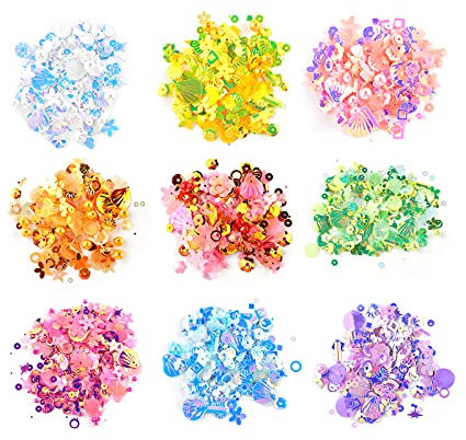 Pailletten Glitzer Sequins Lose Pailletten Irisierend Pailletten Paillettes für Basteln Handwerk Bunte Glitzer Dekorationen Pailletten für Basteln Party Hochzeit Deko Scrapbook Kartenbasteln 9 Farben