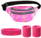 BETESSIN 80er Jahre Damen Outfit Set - inkl. Rosenrote Bauchtasche und Neon-Pinke Schweißbänder - Kostüm Accessoires für 1980er Mottoparty, Neon Party, Karneval, Fasching, Fastnacht UVM.