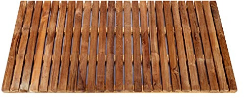 Brillibrum Design Teakholz Duschmatte Badematte rechteckig mit Gummi Füßen Rutschfester Duschvorleger Badezimmer Holzmatte 80cm x 50cm für Innen & Außenbereich (Variante 1, 80x50cm)