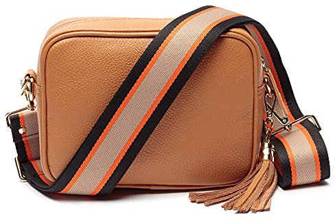 Elie Beaumont Ledertasche Echtleder in Braun mit abnehmbaren Lederriemen und zusätlichem Tragegurt zum Umhängen, 20 x 15 x 7 cm