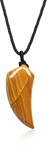 COAI Geschenkideen Unisex Surferkette Spitzer Anhänger Wolfszahn Anhänger aus Holzmaserung Jaspis