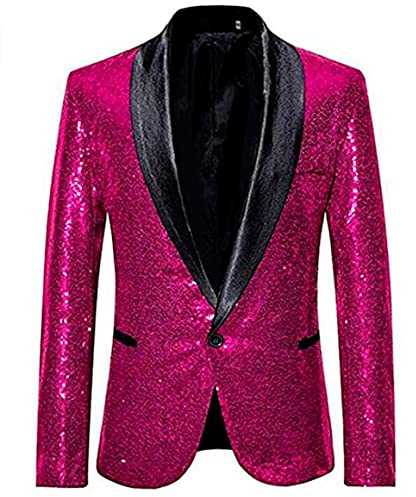 Scialle risvolto paillettes Giacca Uomo Regular Fit Monopetto Smoking Blazer Prom Partito Cappotto Performence Giacca
