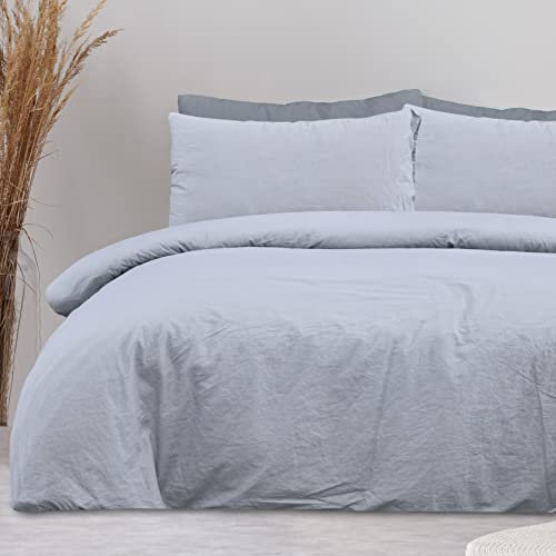 Sleepdown 100% Pure Cotton Plain Dye Grey Duvet Cover Quilt Pillow Cases Bedding Set Soft Easy Care - Double (200cm x 200cm)