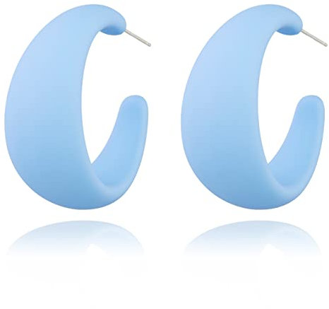 Selia bunte Pastell Sommer Trend Creolen Ohrringe - Leichte retro hängende BOHO Hoops - Natürliche leuchtende Hippie Beach Earrings für Damen (Hoop Creole Blau Pastell)