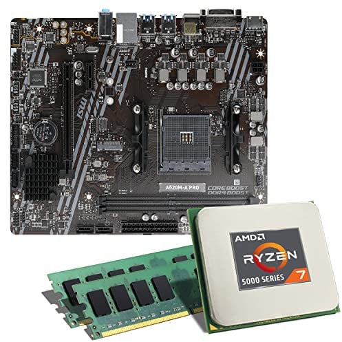 Mainboard Bundle | AMD Ryzen 7 5700G 8x3800 MHz, MSI A520M-A Pro, 32 GB DDR4-RAM, Radeon Graphics, 1x M.2 Port, 4X SATA 6Gb/s, USB 3.2 Gen1 | Tuning Kit | CSL PC Aufrüstkit