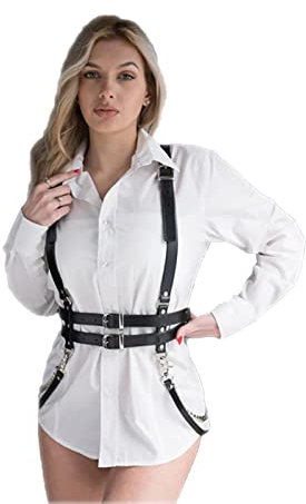 Limmion Damen Punk Leder Harness Body Brustgurte Taille Lingerie Einstellbar Taillengürtel Frauen Taillenkette Gürtel Körperkette Kettengürtel für Party Schwarzer Gothic Punk Körpergürtel