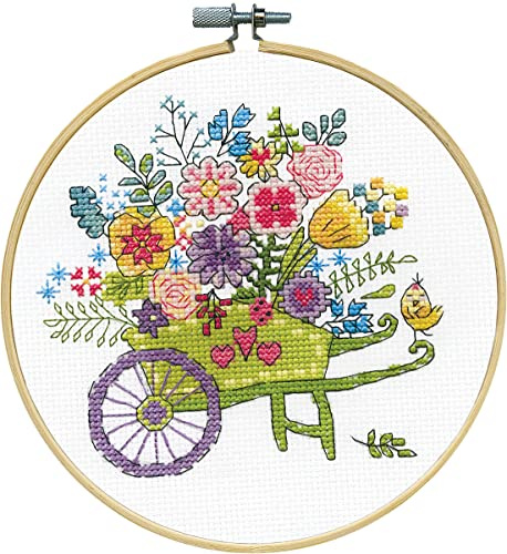 Design Works Crafts Flower Cart Counted Cross Stitch Kit with Hoop