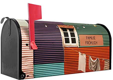 banjado® Amerikanischer Briefkasten - US Mailbox/Letterbox mit Motiv Buntes Haus 51x22x17cm - Postkasten Stahl aus Amerika – Briefkasten amerikanisch pulverbeschichtet
