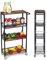 Carrito de Cocina con Ruedas, Carrito Estrecho,Carrito de Servicio de 4 Niveles, Carro con cestas metálicas con Tapa de Madera, Carro de Ahorro de Espacio para la Cocina, Baño, Restaurante