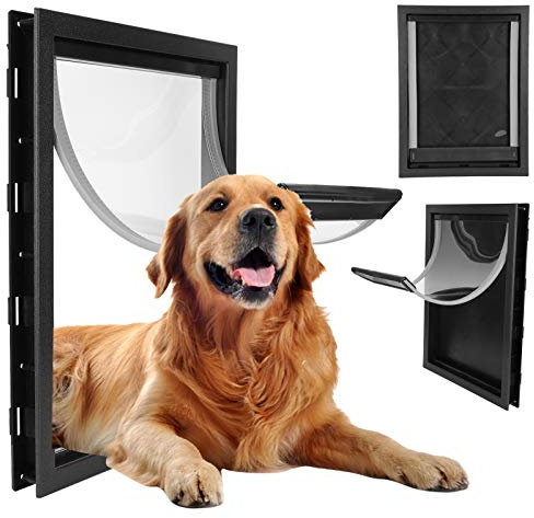 Puerta Grande para Perros de Entrada y Salida Negra, MagnéTica Bidireccional, Puerta para Perros para Mascotas Medianas Mascotas Grandes FáCil de Instalar Puertas para Mascotas Puertas, Portones y