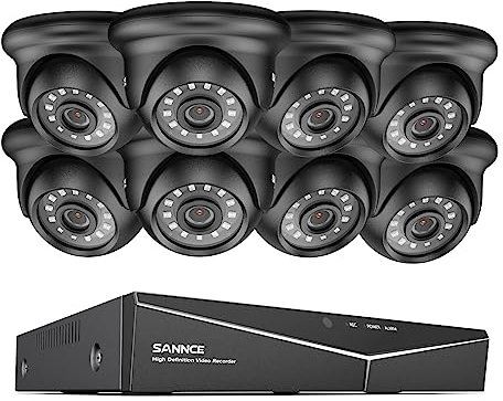 SANNCE Überwachungskamera Set 8CH 5MP Lite DVR Recorder und 8X 1080P Wetterfest Analoge Dome Kamera außen Videoüberwachung System, 20M IR Nachtsicht, Bewegung Alarm, Fernzugriff(Ohne Festplatte)