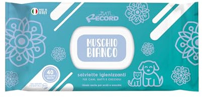 Record Wet sanitizing wipes for dogs and cats. Dog wipes and cat wipes. Pack of 40. Pet wipes for hair, paws, muzzle and eyes. Respect skin and pH. Aroma Musk