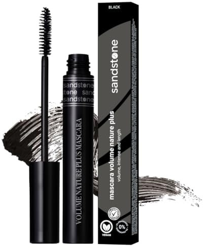 Sandstone Scandinavia Mascara Volume Nature Plus Schwarz | Natürliches Volumen und Länge, Wimperntusche Lange Wimpern, Parfümfrei und für Allergiker geeignet | Mascara für empfindliche augen