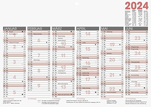 Glocken Jahreskalender 2024 1 Seite = 6 Monate A4 quer weiß