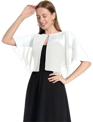 Pukguro Cape pour femme en mousseline de soie douce, châle pour soirée, mariage, boléro, ivoire, taille unique