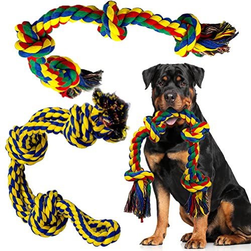 Decyam Lot de 2 Jouets en Corde pour Chiens de Grande et Moyenne Races – Jouets à mâcher indestructibles pour Chiens, 100% Coton
