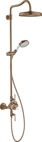hansgrohe AXOR Montreux Showerpipe mit Thermostat, Kopfbrause 240 1jet Classic, Farbe: Brushed Red Gold