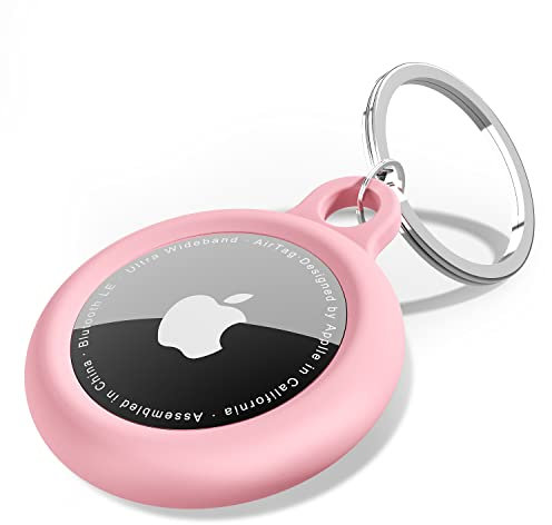 Oakxco für Airtag Schlüsselanhänger, Airtag Hülle Silikon Wasserdicht, Kleines und süßes tragbares Zubehör, hundehalsband, fahrrad, katzenhalsband, geldbeutel, Kompatibel mit Apple Airtag, Rosa