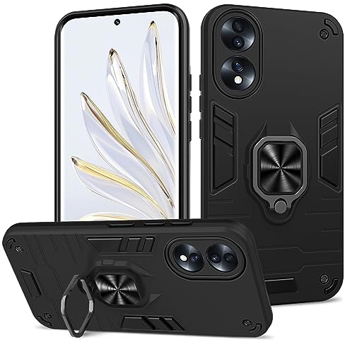 Btstring Hülle kompatibel mit Honor 70, Militär Standard Stoßfest Handyhülle Case Hybrid Metall Ring Halter Schutzhülle Handy Hüllen Cover- Schwarz