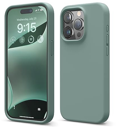 elago Flüssig Silikon Case Kompatibel mit iPhone 15 Pro Hülle, Premium Silikon Handyhülle, Ganzkörper Schutzhülle [4 Lagige Stoßfeste Struktur], Kratzfestes Weiches Mikrofaserfutter (Nachtgrün)