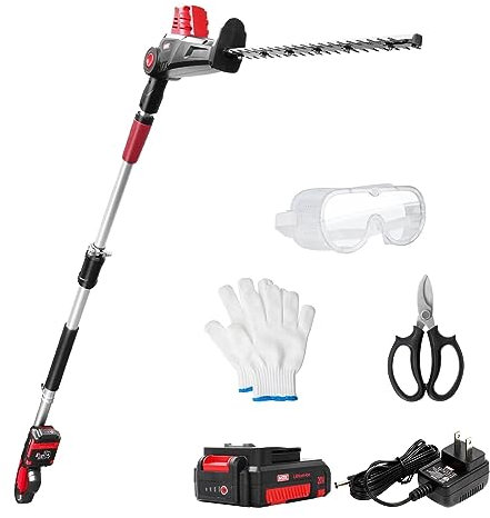 MZK 20V MAX 22.4-inch Cordless Pole Hedge Trimmer Attachment, 8-Feet Reach, Electric Hedge Trimmer with Extension Pole, Multi-Angle (Battery and Charger Included), ET1611-2