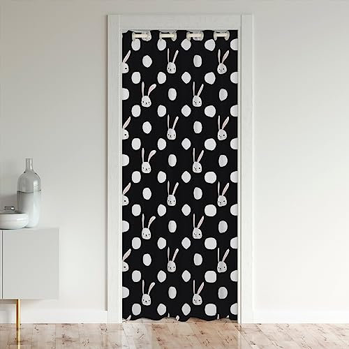 Rabbit Window Treatments Kids Cute Animal Closet Door Cover Curtain for Bedroom Living Room Set for Girls Black White Polka Dots Window Treatments Cartoon Geometric Round Circles 86x203cm