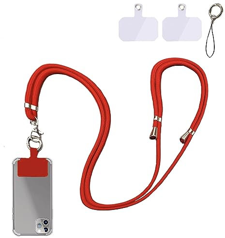 Handykette universal,Handyband zum umhängen,Handykette,Handykette universal zum umhängen,1.5m Handy umhängeband,Verstellbar abnehmbar universal handykette,Für alle standard handyhüllen (Rot)