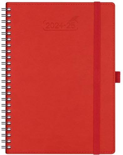 BEZEND 18-Monate Kalender 2024 2025 Terminplaner A5 Ringbuch PU-Leder Softcover [Rot] Wochenkalender 1 Woche 2 Seiten Juli 24-Dez 25| Buchkalender mit Stifthalter