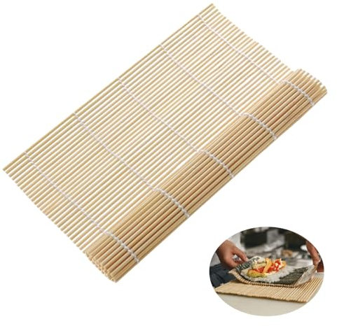 Bamboo Rolling Mat for Sushi, Japanese Style Sushi Mat, Bamboo Rolling Mat Maker Tool, Sushi Rolling Mats for Seaweed Rice & Fresh Ingredients, Wooden Home Kitchen Sushi Mould, DIY (24 * 24cm)