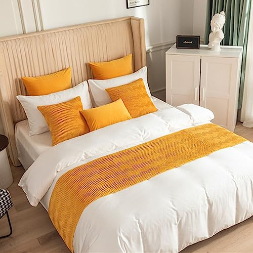 GOFOHIMI Bettläufer und Kissen Bezug, Bettschal für den Fuß des Bettes Luxus Weicher Bettlaufer Schlafzimmer für Gästehaus Hotel Schlafzimme Dekorativer,Helles Gelb,45x240cm(Jacquard-Bettläufer)