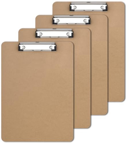 ZCZN Portablocco A4 con Clip Sottile e Foro di Sospensione Retrattile, in Legno, Formato A4, Confezione da 4