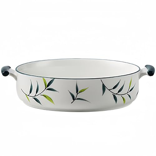 Dowbom Platos de cerámica para horno, cacerola redonda para horno, utensilios para hornear de cerámica vintage (C, 1,134,0 g)