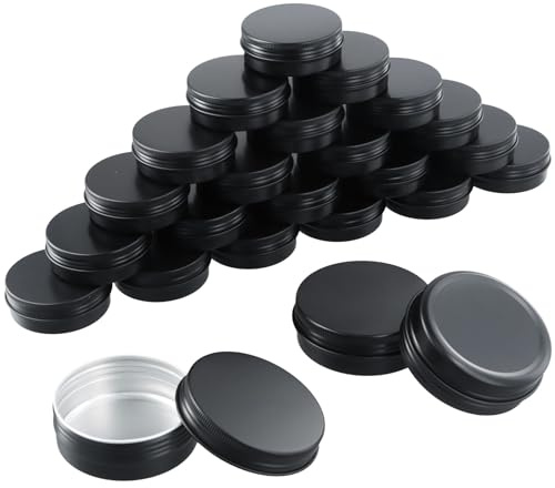 24 Pièces Pots en Aluminium de 60 ML, Contenant Cosmétique Vide Petite, Boîtes à Couvercle à Vis en Métal Rond, Pots de Échantillon de Voyage pour Crème Bougies Maquillage Baume à Lèvres (Noir)