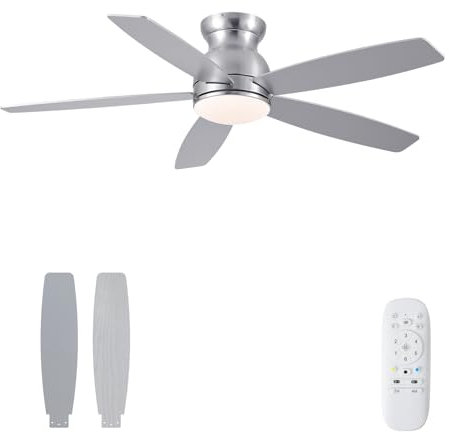 YAKALUOG 132cm Ventilatore da Soffitto con Luce e Telecomando, Silenzioso Lampadario con Ventilatore da Soffitto con Doppia Faccia Pale, Plafoniera con Ventilatore da Soffitto per Camera Da Letto