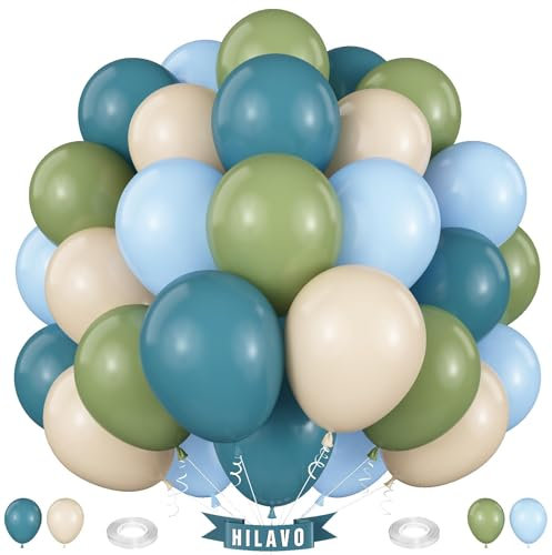 Luftballons Staubig Blau Luftballons Blau Grün Golf Salbeigrün Beige Apricot 60 Stück 12 Zoll Latex Luftballons Set Geburtstag Party Ballons Deko für Jungen Männer Boho Thema Babyparty Dekorationen