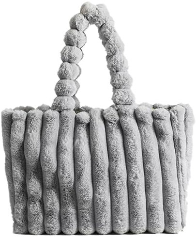 ibalulu Handtasche Damen Tote Bag Plüsch Umhängetasche Shopper Tasche Damen Groß Beuteltasche Winter Große Warme Schultertasche für College Schule Arbeit Reisen Einkaufen (Grau)