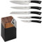 BEM Master Chef 6-tlg. Messerset Küchenmesser Set mit Messerblock inkl. Kochmesser, Gemüsemesser, Aufschnittmesser, Universalmesser, Brotmesser; Messerblock mit Messer und Schärfer