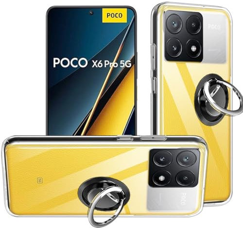 HuiYouMY 2-in-1 Case + Phone holder Ring Compatible with POCO X6 Pro 5G Cover for POCO X6 Pro 5G, Slim Fit Soft TPU Shockproof Anti-Scratch Phone Case Cover - Clear