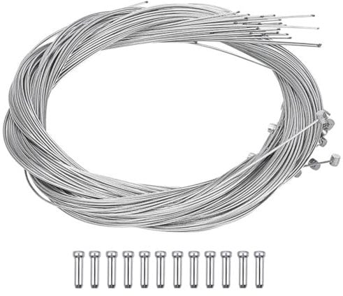 12 PCS Universal Inner Bike Brake Cable, 1.75m Bicycle Brake Inner Wire Cable with Bike Brake Cable Caps for Mountain and Road Bike, Inner Wire Cable Replacement for Bicycle MTB