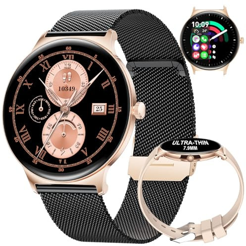 LIGE Damen Smart Watch Bluetooth Anrufe für Android iOS 100+ Sport 1.43 AMOLED Always-on Display Damen Smartwatch Schwarz Rosegold Frauen Smartwatch Herzfrequenz Schlaf Monitor