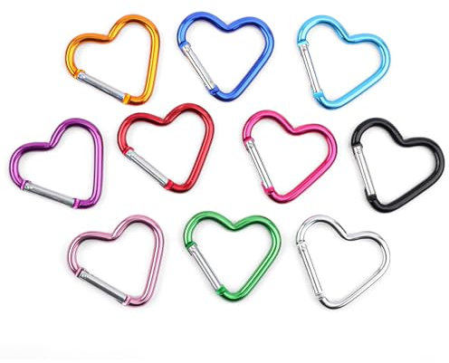 10 STK Herzkarabiner, Süßer Karabinerclip aus Aluminiumlegierung Herz Schlüsselanhänger Clip für Camping Rucksack Wasserflasche Herzförmiger Karabiner