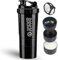 DDUP Protein Shaker Bottle, 16oz 3 Layer Twist Off GYM Cup Shake Bottle with Mix Grid and Pill & Supplement Storage,Leak Proof Shaker for Protein Shakers (Black)