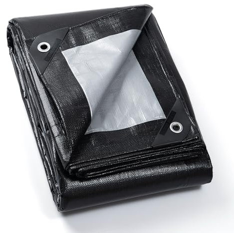 GUARD SHIELD Abdeckplane mit Ösen Wasserdicht 4m x 6m Schwarz/Grau Plane Gewebeplane 190g/㎡ Schutzplane Allzweckplane, Reißfest, UV-stabilisiert, Schimmelresistent