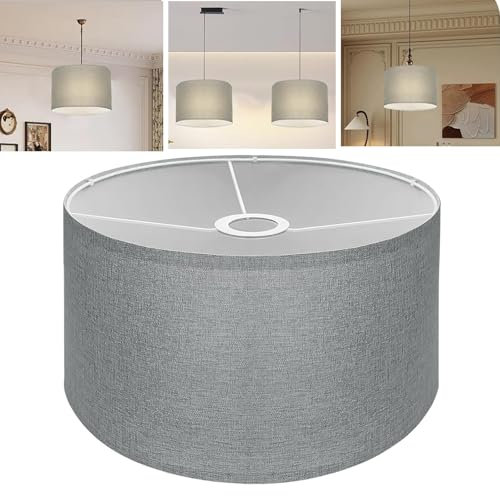 Lampenschirm Hängelampe,30 x 20 cm Abnehmbare Lampen,Vintage-Naturleinen Bedruckter,Rustikale Lampenschirme Stoff Lampenschirm für Gemahlene Lampe,Nachtlampe(Grau)