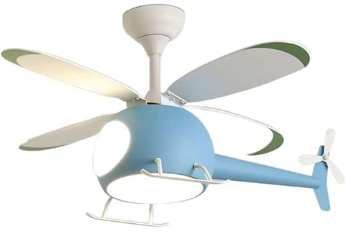 Kinderzimmer Hubschrauber Deckenventilator mit Lichtern 98.0 cm LED Kronleuchter Junge & Mädchen Flugzeug Deko Pendelleuchte Blau