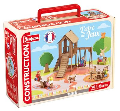 Jeujura - L'aire de Jeux - 70 pièces - Jeux de Construction dans sa Valise en Carton - A partir de 5 Ans - Agilité - Créativité - Manipulation - Catalogue fourni - 8060